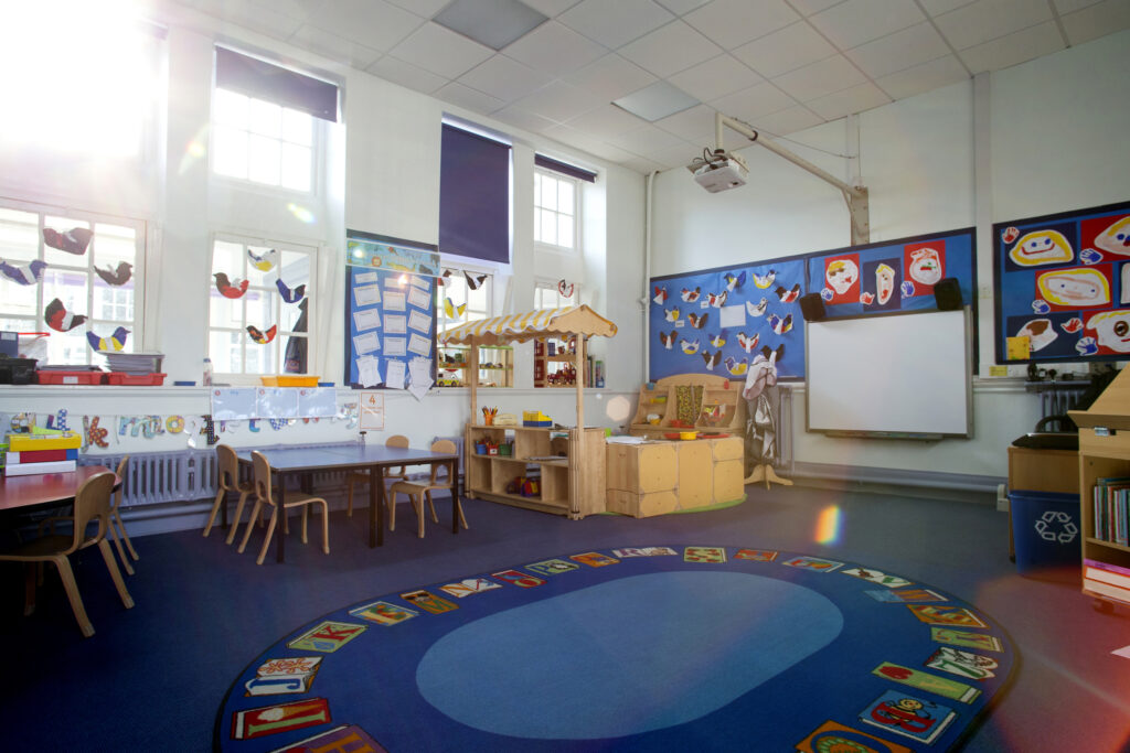 School Classroom Interior with light coming through window